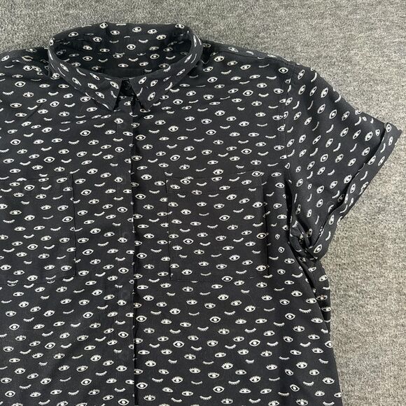 Wildfang Button up Shirt Dress Rayon Eye Pattern Polka Dot XL - Picture 2 of 6